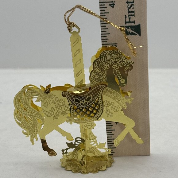 Vintage Gold-Tone Carousel Horse Ornament Intricate Detailing 3D Metal 3.5" - Picture 8 of 10